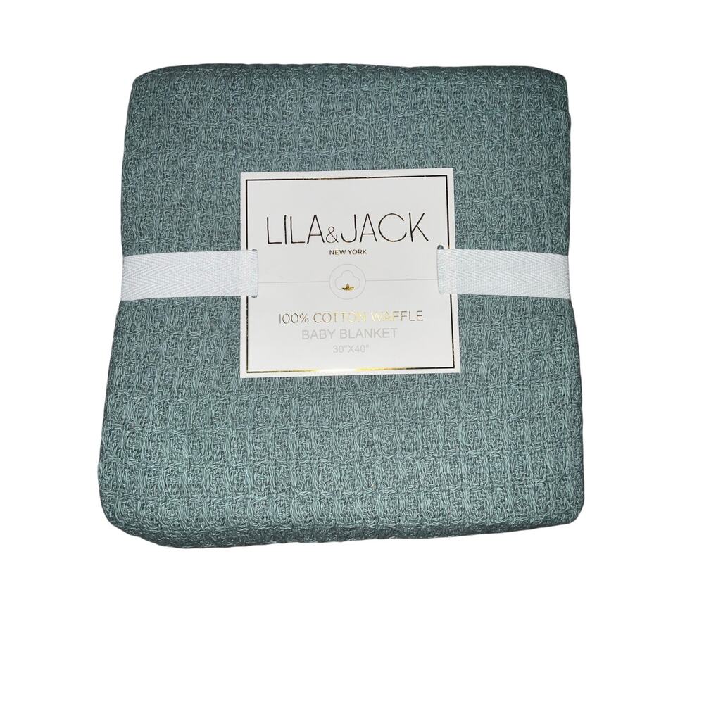 New Lila & Jack Baby Boy Blanket 100% Cotton Waffle Knitted Green Size 30x40